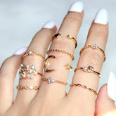 Bohemian Fashion Star Moon Love Pearl Leaf 10 - Piece Ring - Serenity Spaces