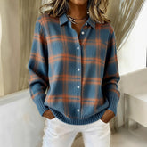 Printed Lapel Sweater Fashion Casual Long - sleeved Button Pullover Top Knitted Clothing For Women - Serenity Spaces