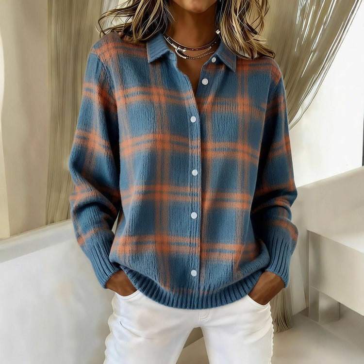Printed Lapel Sweater Fashion Casual Long - sleeved Button Pullover Top Knitted Clothing For Women - Serenity Spaces