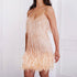 Sexy Tassel Sequins Feather Summer Mini Dress Women V Neck Spaghetti Strap Stitching Dresses Female Elegant Evening Party Club Dress - Serenity Spaces