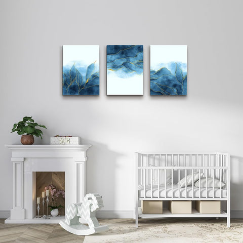 Abstract Canvas Wall Art for Living Room Bedroom Decoration Office Wall Painting,Bathroom Wall Decor Gray Blue Canvas Pictures Modern Home Decoration Wall Artwork,Fashion Wall Art 16X12 Inch/ 3 Piece