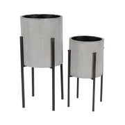 23 In., and 19 In. Large Light Gray Metal Indoor Outdoor Textured Exterior Planter (2- Pack)