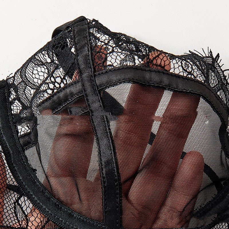 Black Mesh Bra Anti - sagging Lace Sexy Lingerie Set Women - Serenity Spaces