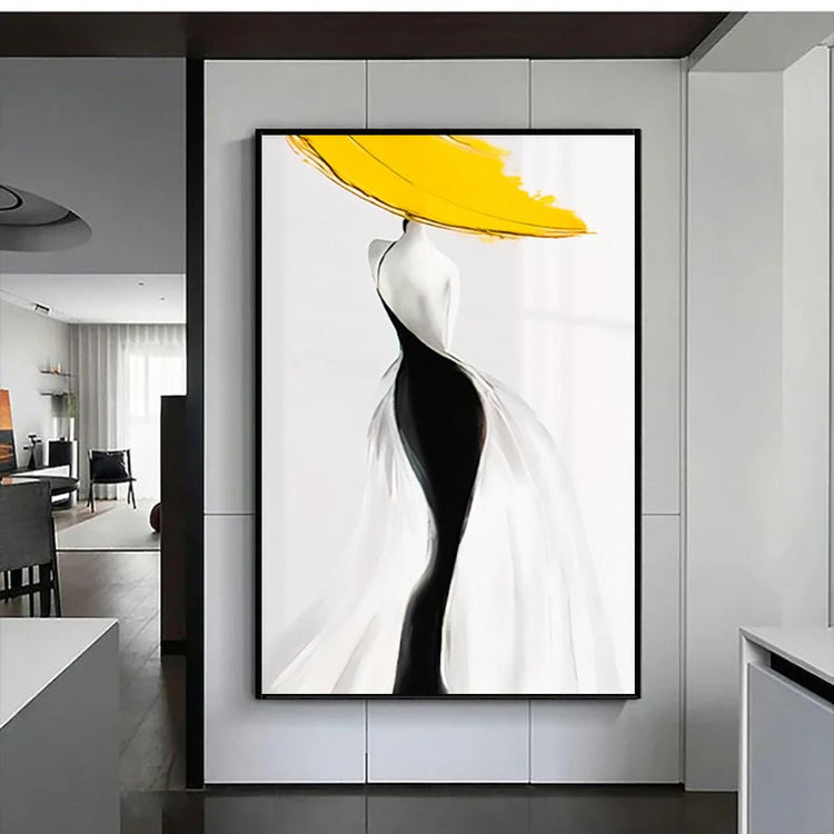 Modern Sexy Woman Yellow Hat Handmade Canvas Oil Painting Abstract Nordic Luxury Artwork Posters Living Room Canvas Wall Aesthetic Home Decor - Serenity Spaces