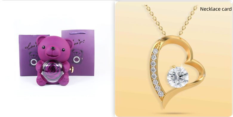 Rotating Bear Gift Box Rose Jewelry Box - Serenity Spaces