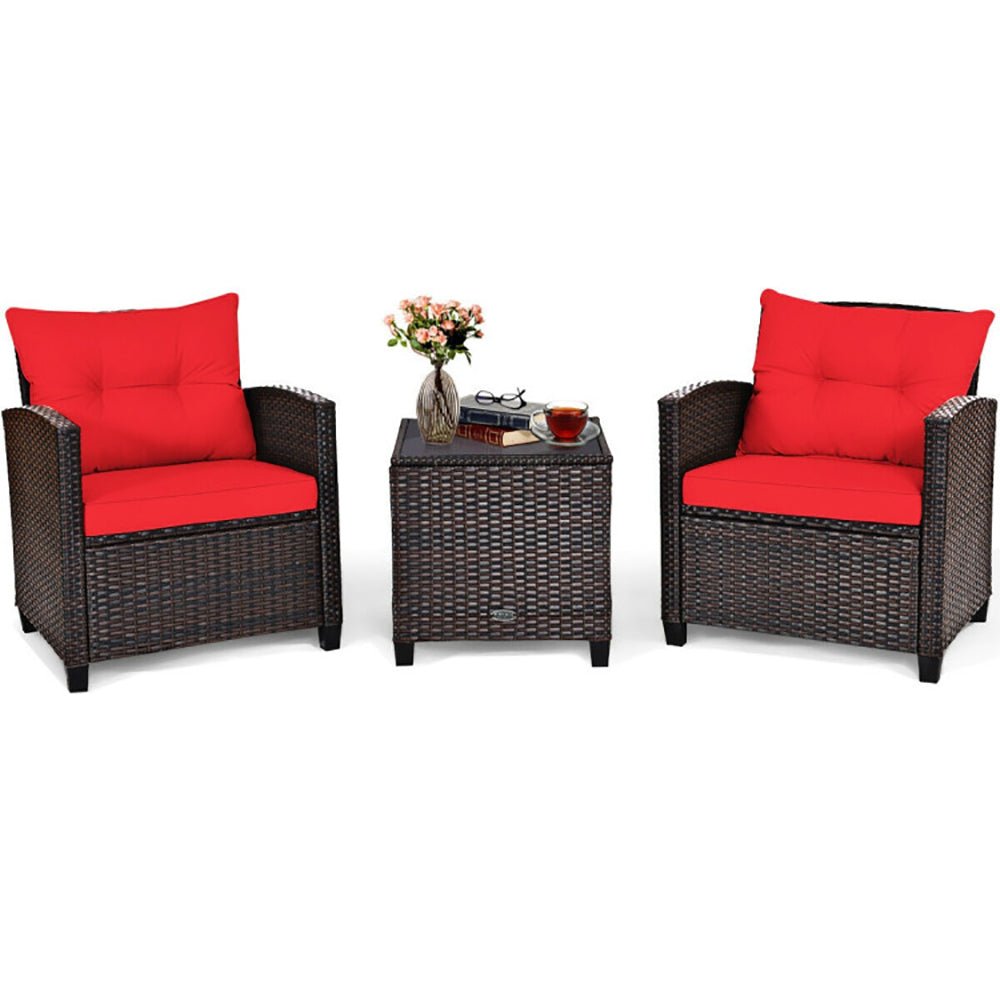 3 Pieces Rattan Patio Furniture Set With Washable Cushion - Serenity Spaces