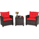 3 Pieces Rattan Patio Furniture Set With Washable Cushion - Serenity Spaces