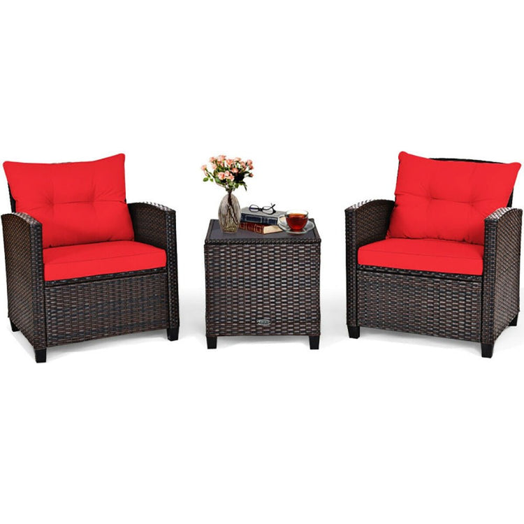 3 Pieces Rattan Patio Furniture Set With Washable Cushion - Serenity Spaces