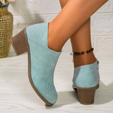 Chunky Heel Round Toe Ankle Boots With Side Zipper Design Fashion Fall Winter Short Boots For Women Shoes - Serenity Spaces