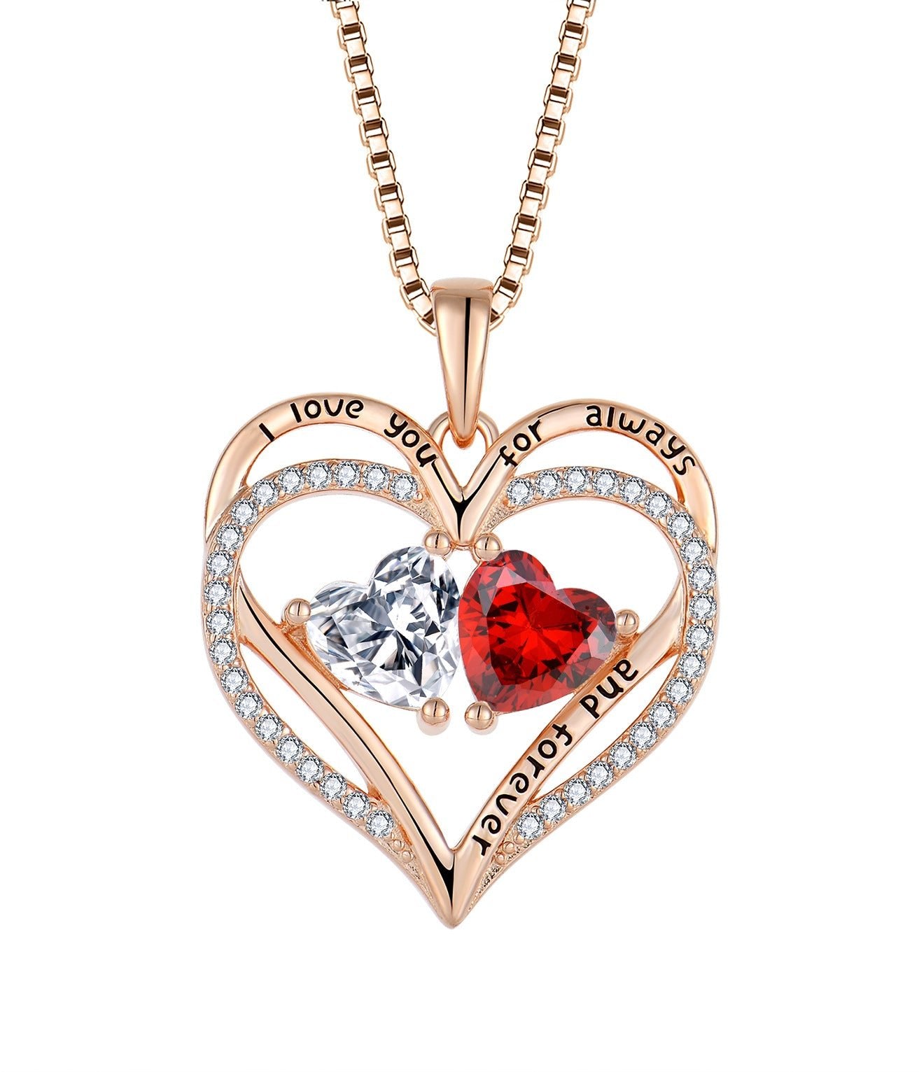 S925 Silver Double Love Necklace With Rhinestones Fashion Personality Heart - shaped Necklace Valentine&