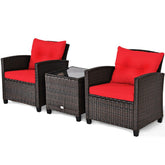 3 Pieces Rattan Patio Furniture Set With Washable Cushion - Serenity Spaces