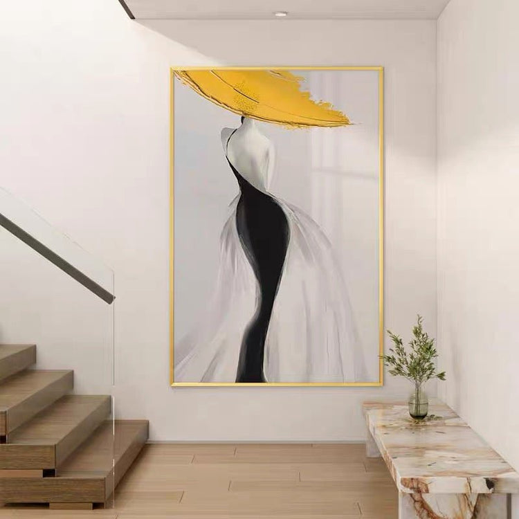Modern Sexy Woman Yellow Hat Handmade Canvas Oil Painting Abstract Nordic Luxury Artwork Posters Living Room Canvas Wall Aesthetic Home Decor - Serenity Spaces