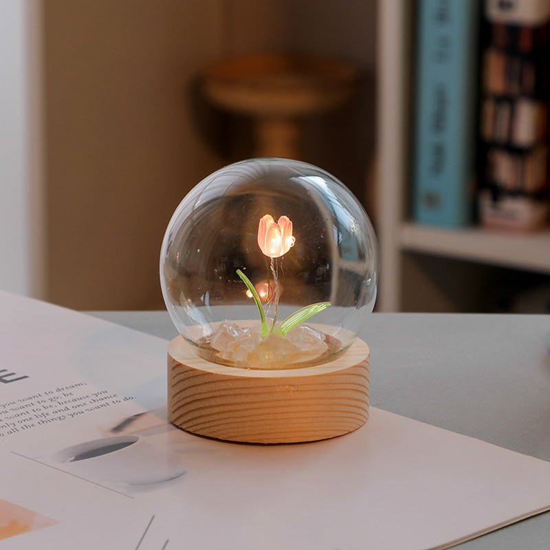 Artificial Tulip Flower Night Light Ornaments Handmade DIY Bedside Lamp LED Night Lamp Bedroom Decor Birthday Gifts Table Lamp - Serenity Spaces