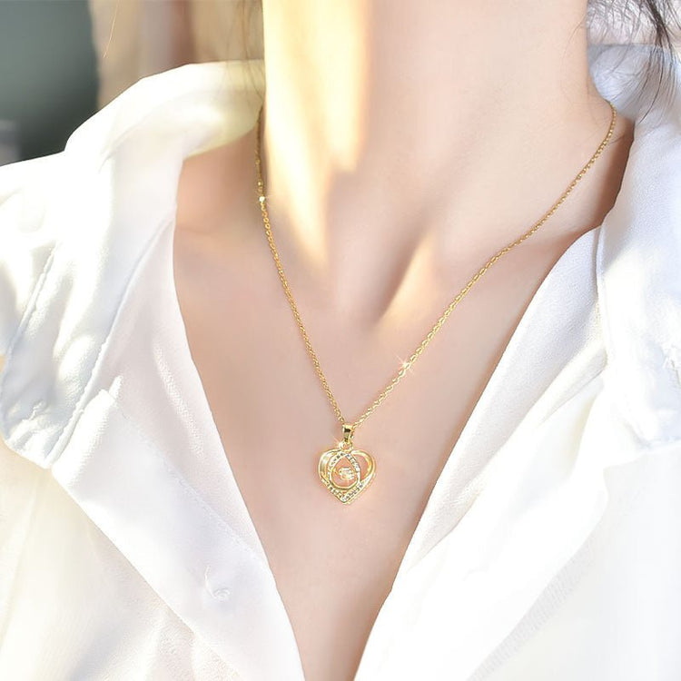 Fashion Dancing Love Necklace With Rhinestones Personality Creative Clavicle Chain Heart - shaped Necklace For Valentine&