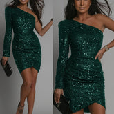 One Shoulder Long Sleeve Party Dress Women - Serenity Spaces