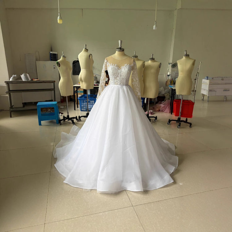 Embroidered Long Sleeve Off - the - shoulder Wedding Dress - Serenity Spaces