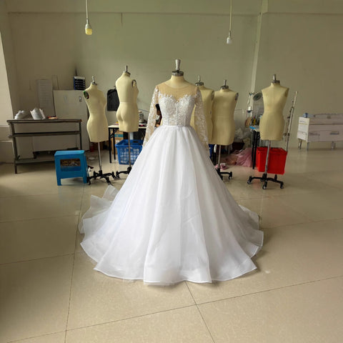 Embroidered Long Sleeve Off-the-shoulder Wedding Dress