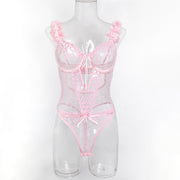 Pink Petals Love Embroidered Romantic Girls' Clothing Design Sexy Lingerie Jumpsuit