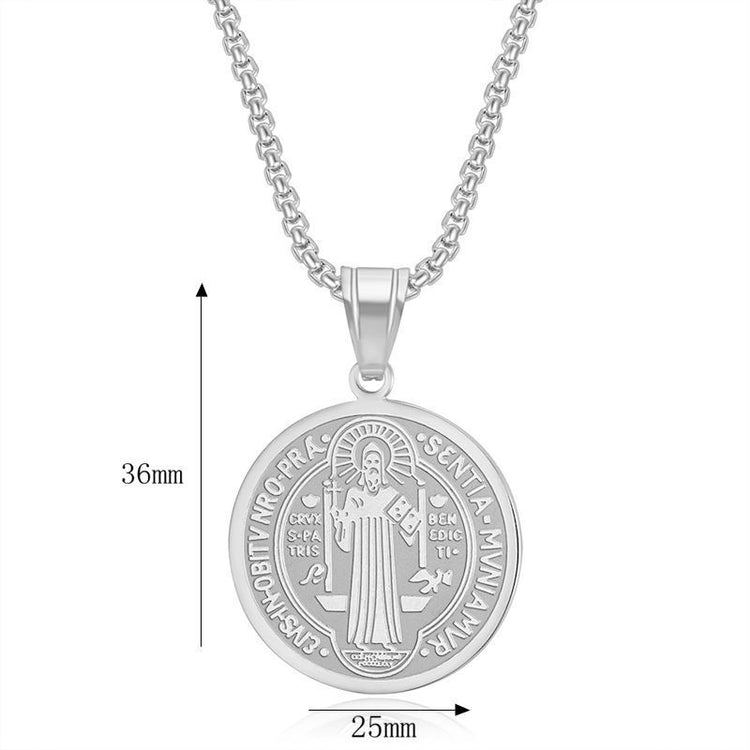 Stainless Steel Priest St Benedict Necklace - Serenity Spaces