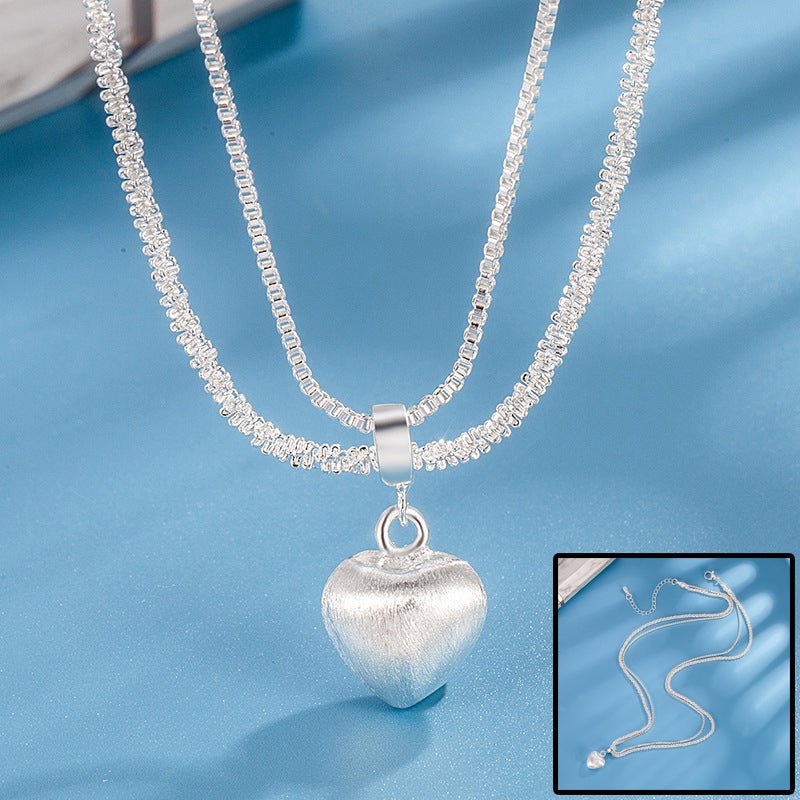 Double Layer Brushed Heart Pendant Necklace For Women High - end Feel Light Luxury Necklace Collarbone Chain Fashion Jewelry - Serenity Spaces
