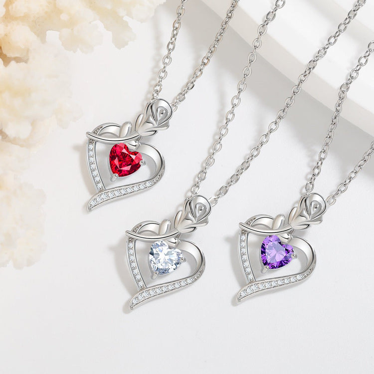 Rose Heart - shaped Necklace With Rhinestones Fashion Everlasting Flower Love Necklace For Women Valentine&