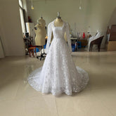 Embroidered Long Sleeve Trailing Wedding Dress - Serenity Spaces