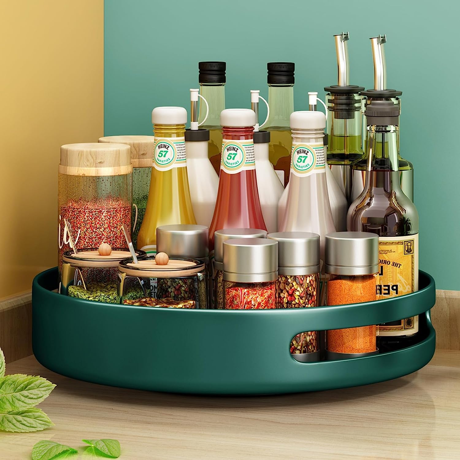 Lazy Susan Organizer Metal Steel Turntable, Rotating Spice Racks for Pantry Cabinet Cupboard Organizer Table 10 Inch Dark Green - Serenity Spaces