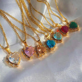 Colorful Rhinestones Heart - shped Necklace Love Gold Clavicle Chain Ins Personalized Jewelry For Women Valentine&
