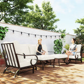 5 Piece Backyard Patio Furniture Set, Outdoor Furniture Set With 2 Rocking Chairs, 3 - Seat Sofa, And 2 Ottomans, Beige - Serenity Spaces