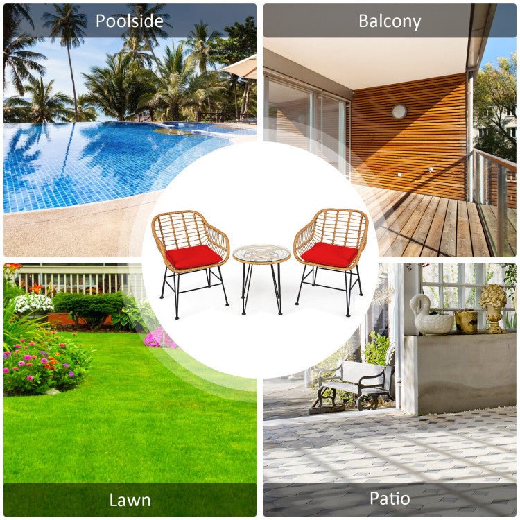 3 Pieces Rattan Furniture Set With Cushioned Chair Table - Serenity Spaces