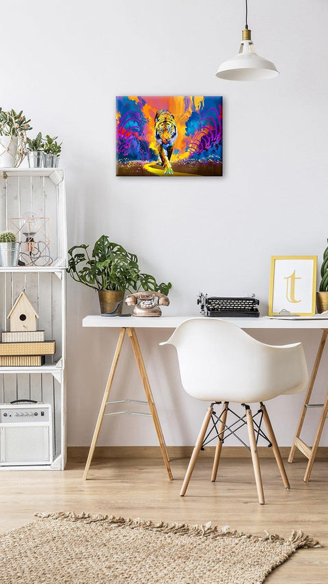 Bedroom Tiger Wall Art, Abstract Canvas Work for Living Room & Bathroom, Wooden Framed (12X16)