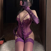 Lingerie Purple Charm Lace Jumpsuit Uniform Pure Desire Bandage Suit Women - Serenity Spaces