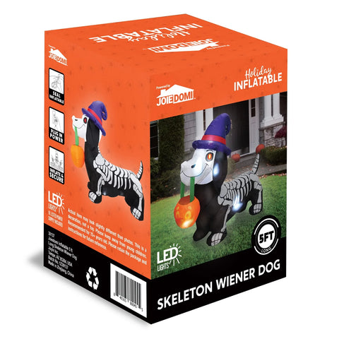 5 FT Halloween Inflatables Light up Pumpkin Skeleton Wiener Dog Long Halloween Inflatables Outdoor Decorations,Blow up Halloween Yard Decorations
