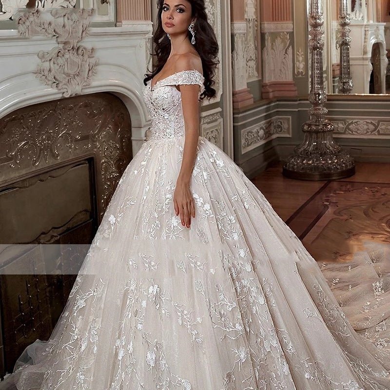Off - shoulder French - style Bride Trailing Mori Style Simple Small Wedding Dress - Serenity Spaces