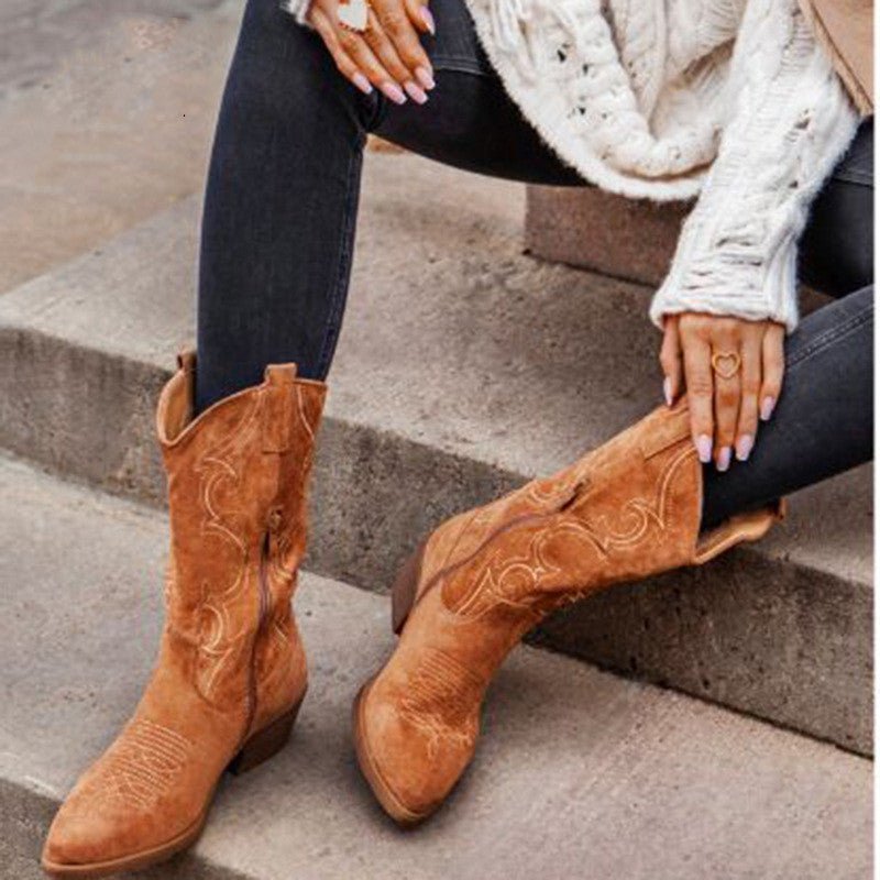 Pointed boots suede denim boots - Serenity Spaces