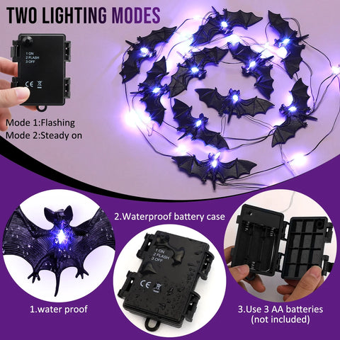 Bats Halloween Lights, 9.8FT 30 LED Halloween String Lights for Indoor Outdoor Halloween Decorations and Halloween Decor