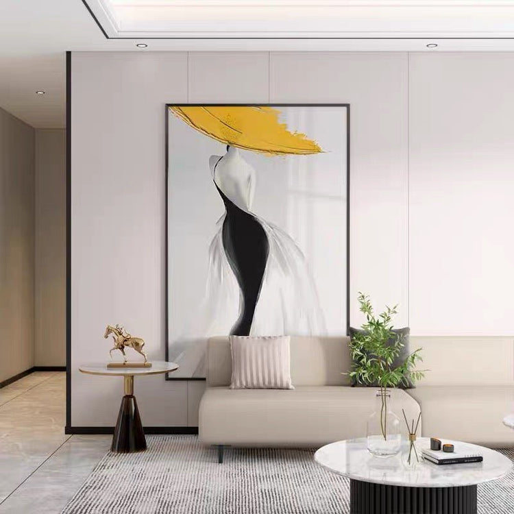 Modern Sexy Woman Yellow Hat Handmade Canvas Oil Painting Abstract Nordic Luxury Artwork Posters Living Room Canvas Wall Aesthetic Home Decor - Serenity Spaces