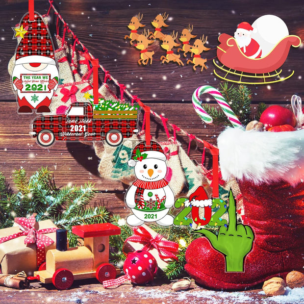 2021 Christmas Tree Ornaments,  4 Pack Christmas Ornaments 2021 Christmas Tree Decor 2021 Christmas Home Ornaments 2021 Christmas Holiday Decor 2021 Christmas Decorations - Gifts for Christmas
