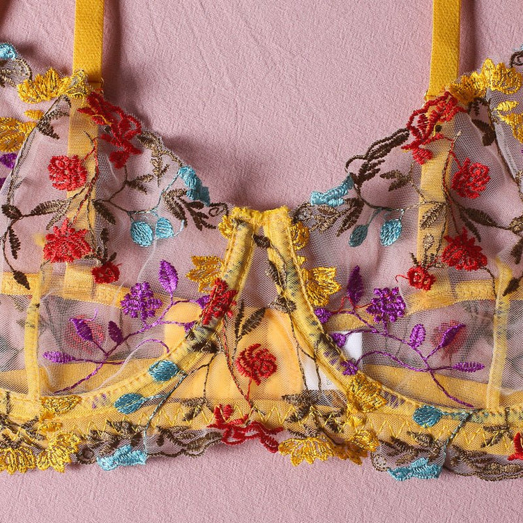 Ellolace Lingerie Sensual Lace Underwear Transparent Embroidery 3 - Piece Garters - Serenity Spaces