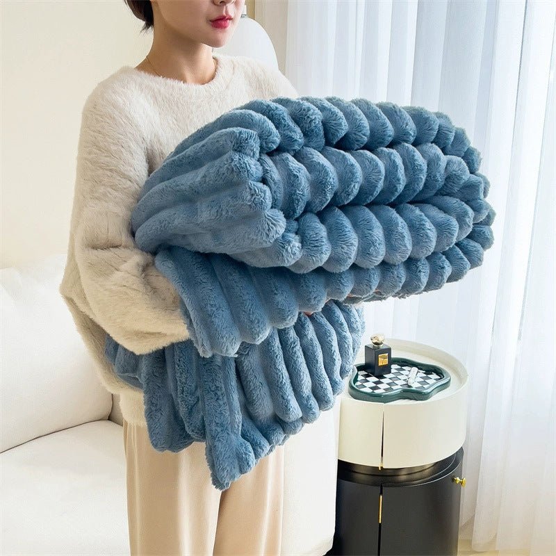 Soft Wind Bubble Velvet Blanket Warm Solid Rabbit Fur Blankets Double - sided Thickening Cover Throw Warm Fur Blanket - Serenity Spaces