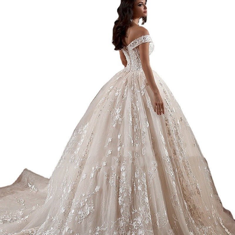 Off - shoulder French - style Bride Trailing Mori Style Simple Small Wedding Dress - Serenity Spaces