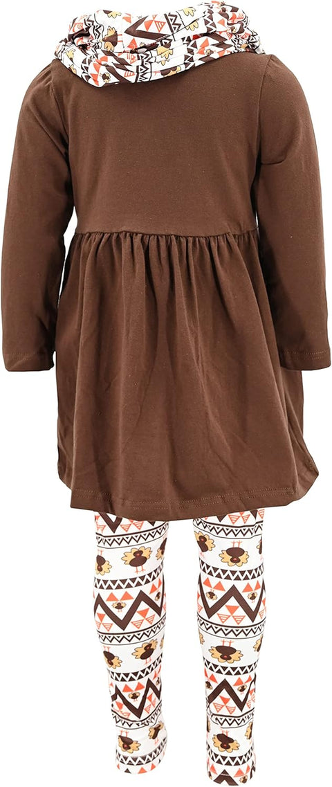 Girls Kids Toddler 3Pc Outfit Set Long Sleeve Cotton Blend Tunic Top Leggings and Scarf