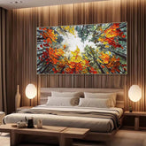 Modern Brich Treescape Landscape Canvas Artwork Handpainted Orange Forest Thick Oil Painting Natural Home Wall Decor - Serenity Spaces
