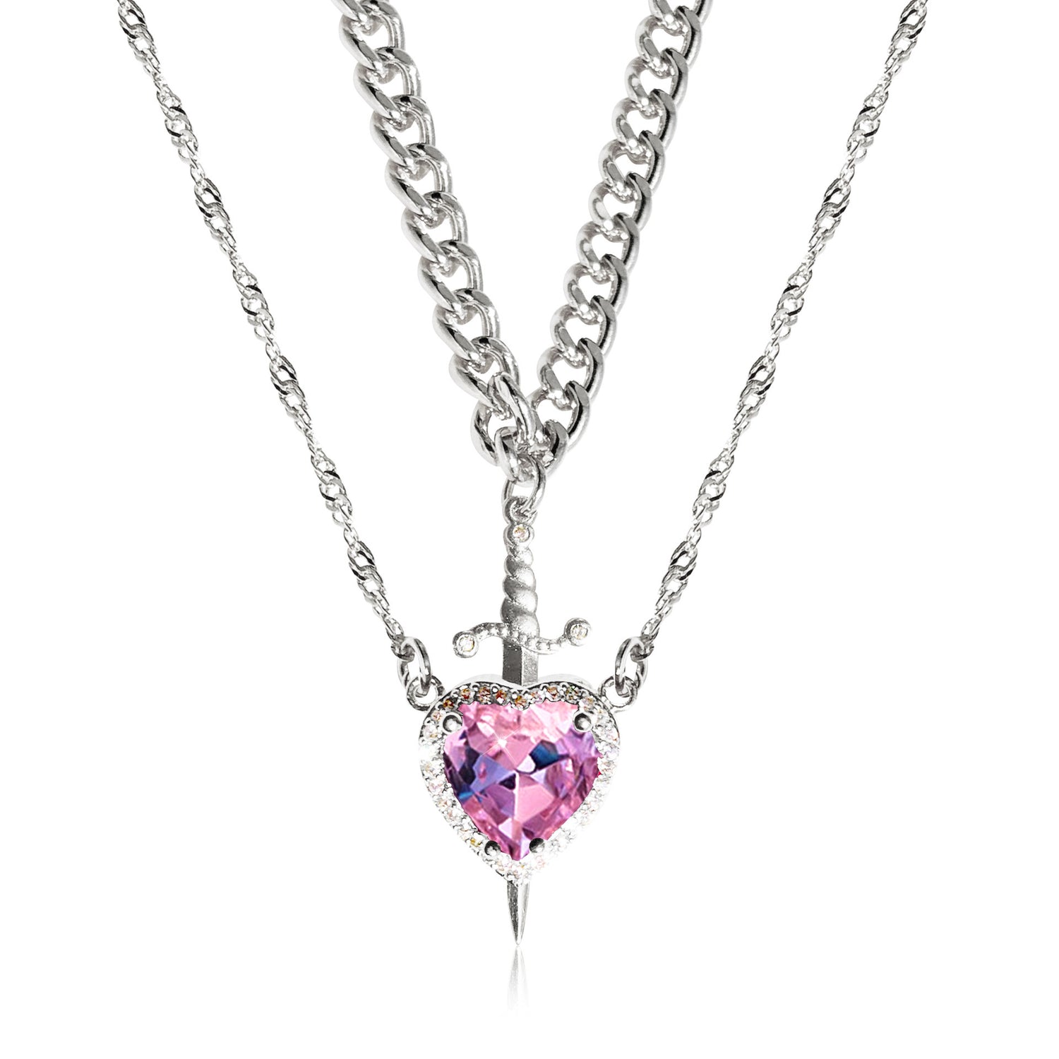 Gothic Punk One Arrow Through The Heart Creative Two Color Couple Necklace Red Rhinestone Heart Dagger Necklace Good Friend Gift Fashion Jewelry - Serenity Spaces