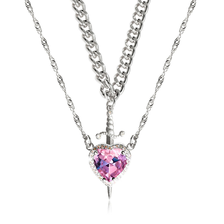Gothic Punk One Arrow Through The Heart Creative Two Color Couple Necklace Red Rhinestone Heart Dagger Necklace Good Friend Gift Fashion Jewelry - Serenity Spaces