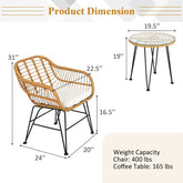 3 Pieces Rattan Furniture Set With Cushioned Chair Table - Serenity Spaces